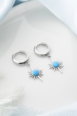 Çekirdekjewelry 925 Ayar Gümüş Rodyum Kaplama Opal Taşlı Küpe Gri