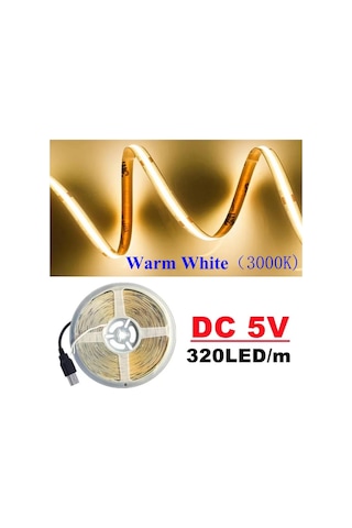Sıcak Beyaz Usb Güç Kaynağına Sahip Dc5v Cob Led Işık Şeridi 320led/m Yüksek Yoğunluklu Esnek Aydınlatma 3000k/4500k/6500k Çok Renkli Işık Şeridi 2m