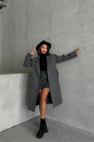 Neşeli Butik Kadın Astarlı Antrasit İthal Kaşe Kaban Nbg048 Antrasit