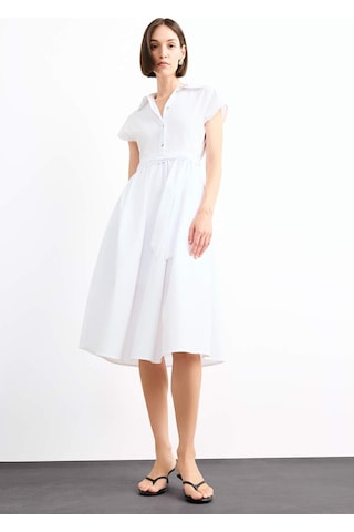 Defacto Terry Cotton Kısa Kollu Kemerli Midi Elbise G0392ax25smwt34 Beyaz