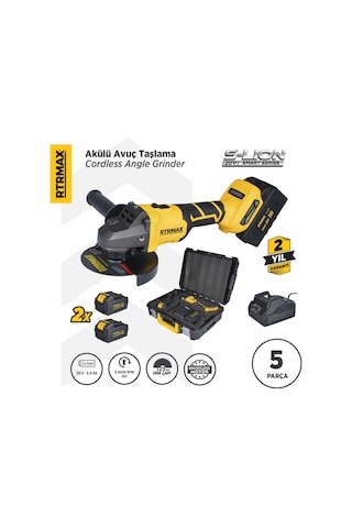 Rtrmax RTS5050 Şarjlı Avuç Taşlama Makinası Kömürsüz 125mm 8.500 Rpm 2x4 Ah 20V Çift Akü S-Lion