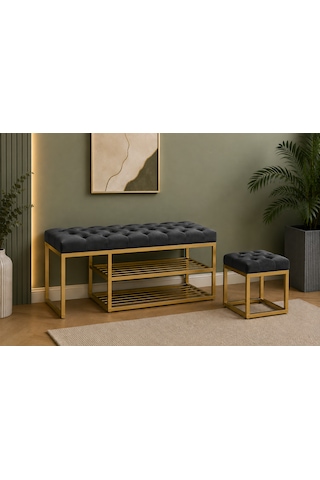 Gold Metal Bench Ayakkabılık Bank, Kapı Girişi Puf Ayakkabılık Antrasit