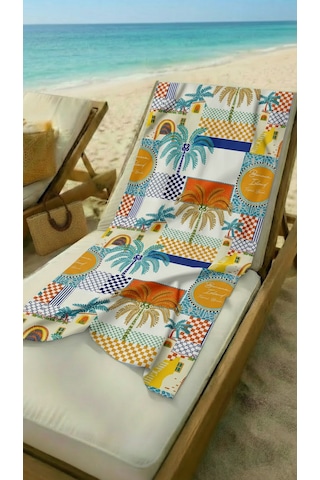 Tropikal Patchwork Desenli Renkli Yüksek Su Emici 70x150cm Plaj Havlusu