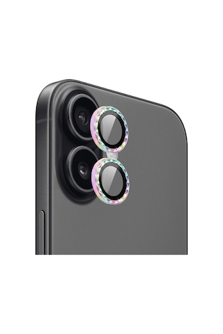 Apple iPhone Uyumlu 16 / 16 Plus İçin Ipg Prolens Kamera Lens Koruyucu Elmas Kesim Çerçeveli, Kırılmaz Cam Çok Renkli