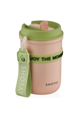 Shotay Strow Çelik Termos Mug 410ml Pembe Pembe