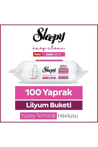 Sleepy Easy Clean Lilyum Buketi Yüzey Temizlik Havlusu Mendili 100 Yaprak