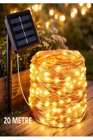 Güneş Enerjili 20 Metre Peri Led Işık 200 Led 8 Mod Dış Mekan Ağaç Balkon Solar Bahçe Aydınlatma