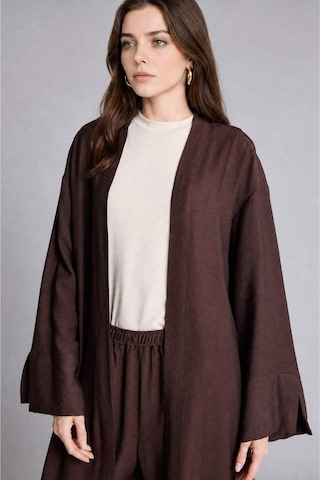 Defacto Regular Fıt Düşük Omuzlu Uzun Kollu Kahverengi Kimono I0703ax26hsbn340 Kahve-bn340
