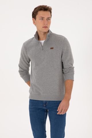 U.S. Polo Assn. Erkek Regular Fit Yarım Fermuarlı Gri Melanj Basic Sweatshirt 50313802-VR086