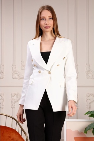 Aymeravm - Cep Kapaklı Düğmeli Kadın Ceket - Mck5102Ga Beyaz
