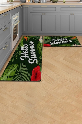 Valerine Life Hello Summer Mutfak Matı Halısı Yıkanır Kaymaz Taban Sıvı Geçirmez Tezgah Önü Paspas Yeşil