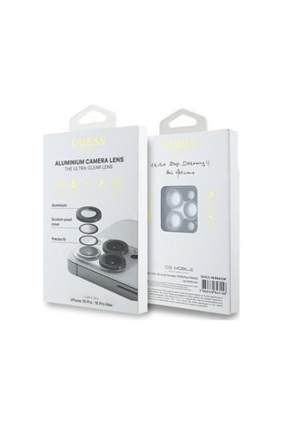 Apple Uyumlu iPhone 17 Pro Max Guess Lisanslı Metal Kamera Lens Koruyucu Siyah