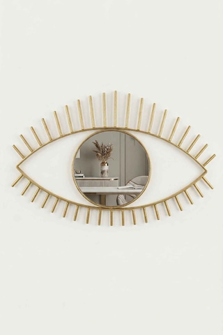 Tara Göz Ayna - Metal Çerçeveli 22 Cm Büyük Duvar Aynası Altın