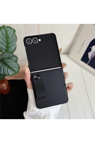 Teleplus Samsung Galaxy Uyumlu Z Flip 7 Kılıf Skinfeel Shockproof El Tutmalı Standlı Kapak Siyah