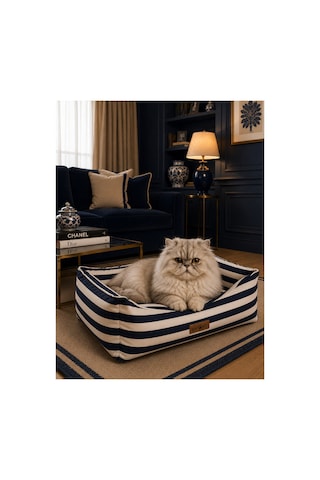 Kedi Ve Köpek Yatağı Kafa Destekli Kaydırmaz Taban Yıkanabilir Fermuarlı Minder %100 Boncuk Elyaf Lacivert - 880945559 L