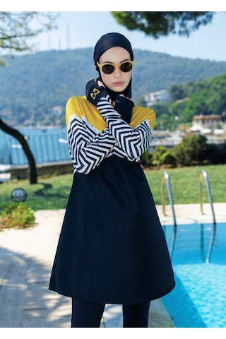 Mayovera Tesettür Mayo - Zigzag Hardal Siyah