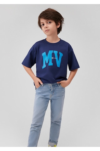 Çocuk Mavi - Mv Logo Baskılı Lacivert Tişört 6610213-70491 Lacivert