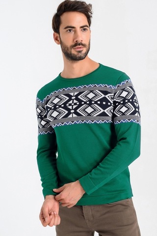 Heyss Bisiklet Yaka Desenli Yeşil Erkek Triko Kazak Yeşil