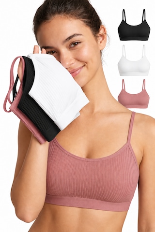İpeksi Collection 3 Lü Çıkarılabilir Pedli Fitilli İp Askılı Bralet Büstiyer Crop Atlet Pembe