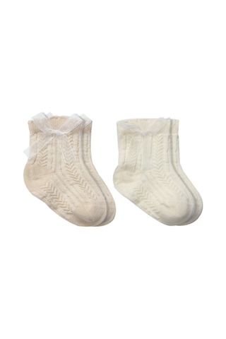 Erturkstore Fiyonklu Penye Soket Çorap 2li 10149 Bej Çok Renkli