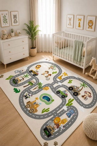 STY Home Safari Beyaz Çocuk Oyun Halısı Kaymaz Makinede Yıkanabilir Eğitici Bebek Ve Çocuk Odası Halısı Oyun66