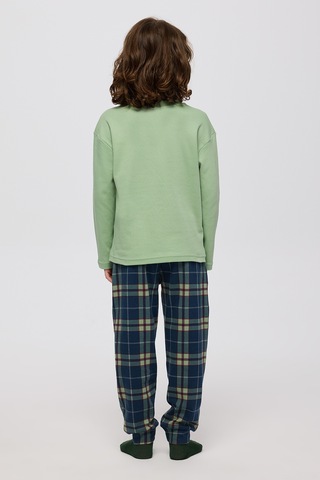 Panço Erkek Çocuk Ekose Desenli Yeşil Pijama Takımı