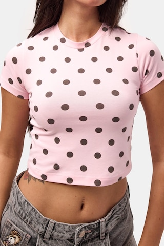 it's basic Kadın Pembe Puantiyeli S6-98 Crop Fit T-shirt