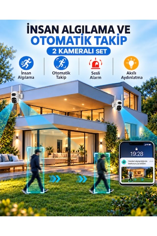 İcsee Set 4 Kameralı 2 Sabit+ 2 Hareketli Akıllı Güvenlik Kamera Seti 64gb Hafıza Kartlı