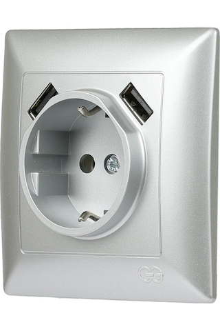 Visage 2 Usb Çıkışlı Çocuk Korumalı Topraklı Priz, 5v, 2.4a, Gümüş