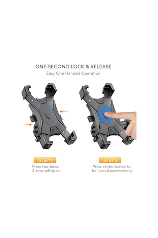 Shineyee Bisiklet Telefon Tutucu, Direksiyon Tipi, Abs Malzeme, 6.5 İnç'e Kadar Telefonlar İçin, Siyah Renk Siyah