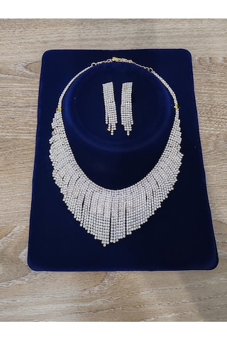 Zirkon Takı Seti 2li Kolye Küpe Gold