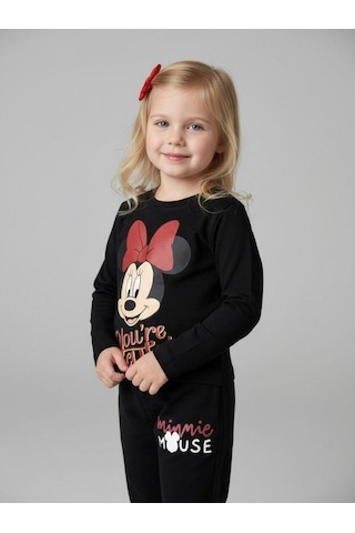 Kız Çocuk Karakter Baskılı Uzun Kollu Pijama Takımı-16831 Siyah