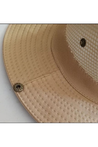 Kardelen Butik Denizli Snap Düğmeli Yürüyüş Ve Avcılık Panama Şapkası Fileli Unisex Bej Bej