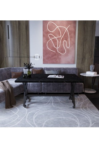 Makbulce Reyyan Orta Sehpa Siyah Metal Ayak Tekerlekli Siyah Mermer