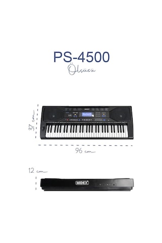 Midex Ps-4500ksp Tuş Hassasiyetli 61 Tuşlu Org Sustain Pedallı Usb Mp3 Pedal Stand Kulaklık Çanta Notalık Metod