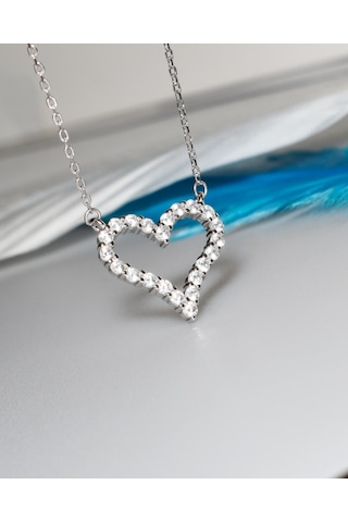 Brezza Lusso Jewelry Diamond Swarovski Taşlı Kalp Kadın Gümüş Kolye 45 CM 45 CM