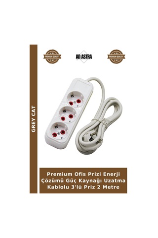Premium Ofis Prizi Enerji Çözümü Güç Kaynağı Uzatma Kablolu 3'lü Priz 2 Metre