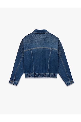 Koton Uzun Kollu Klasik Yaka Düğmeli Cepli Taş Detaylı Denim Ceket Orta İndigo 6wal50013md İndigo