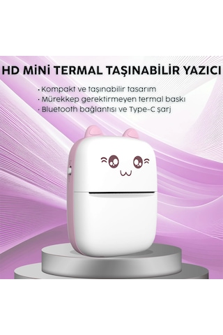 Steep Solid C9 Mini Fotoğraf Yazıcı Kablosuz Baskı Makinesi Ios Android Uyumlu Termal Printer Pembe