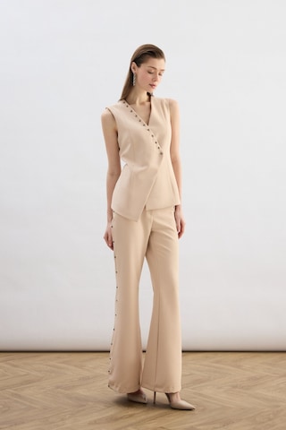 Sateen Yanları İnci Aksesuarlı Pantolon - Bej-136824 Bej