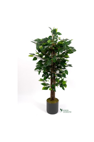 Yapay Çiçekçiniz 2 Adet Gri Saksıda Çim Detaylı 100 Cm Yapay Benjamin Ve Yapay Bambu Ağacı