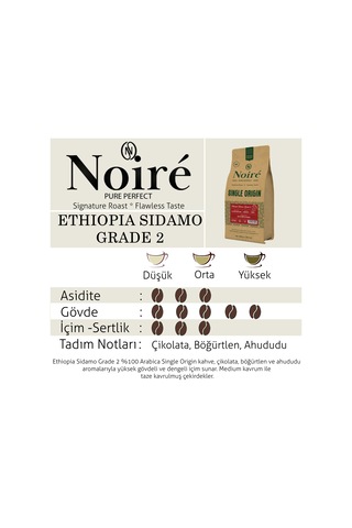 Noire Ethiopia Sidamo Grade 2 1000g %100 Arabica Single Origin Çekirdek