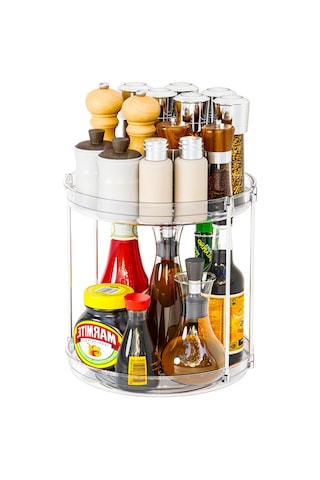 Maiyame 360 Derece Dönebilir 2 Katlı Baharat Saklama Çarkı - Geniş Kapasiteli, Kaymaz Tabanlı, Mutfak Düzenleyici Beyaz