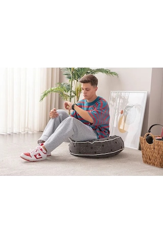 Çok Amaçlı Puantiyeli Keten Yer Bahçe Minderi Fermuarlı İç Dolgulu Yıkanabilir 60x63 Kırmızı