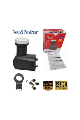Next 2'Li İki Çıkışlı Çanak Anten Lnb'si+20 mm Lnb Kelepçesi+4 Adet Contalı Konnektör