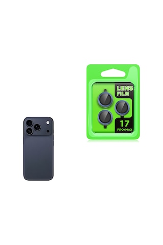 Adige İphone Uyumlu 17 Pro Lens Koruyucu Mavi + Ekran Koruyucu Mavi