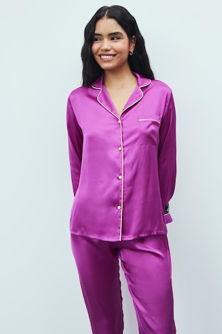 Amour Fuşya Uzun Saten Pijama Takımı Fuşya