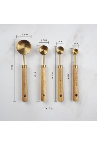 Dinosaurs 4 Parça Paslanmaz Çelik Kaşık Seti - Altın Ahşap