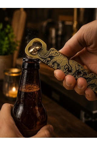Açacak Metal Fil Desenli Şişe Açacağı 15 Cm Dekoratif Bronz