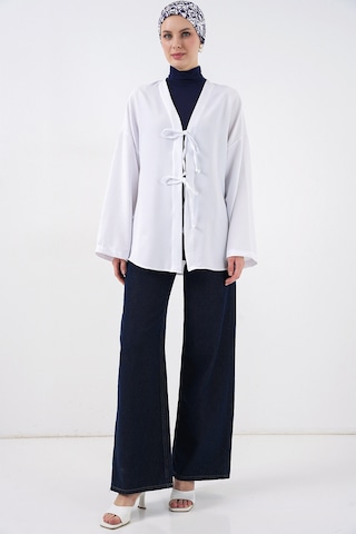 Bigdart Keten Tesettür Kimono 5968 - Beyaz